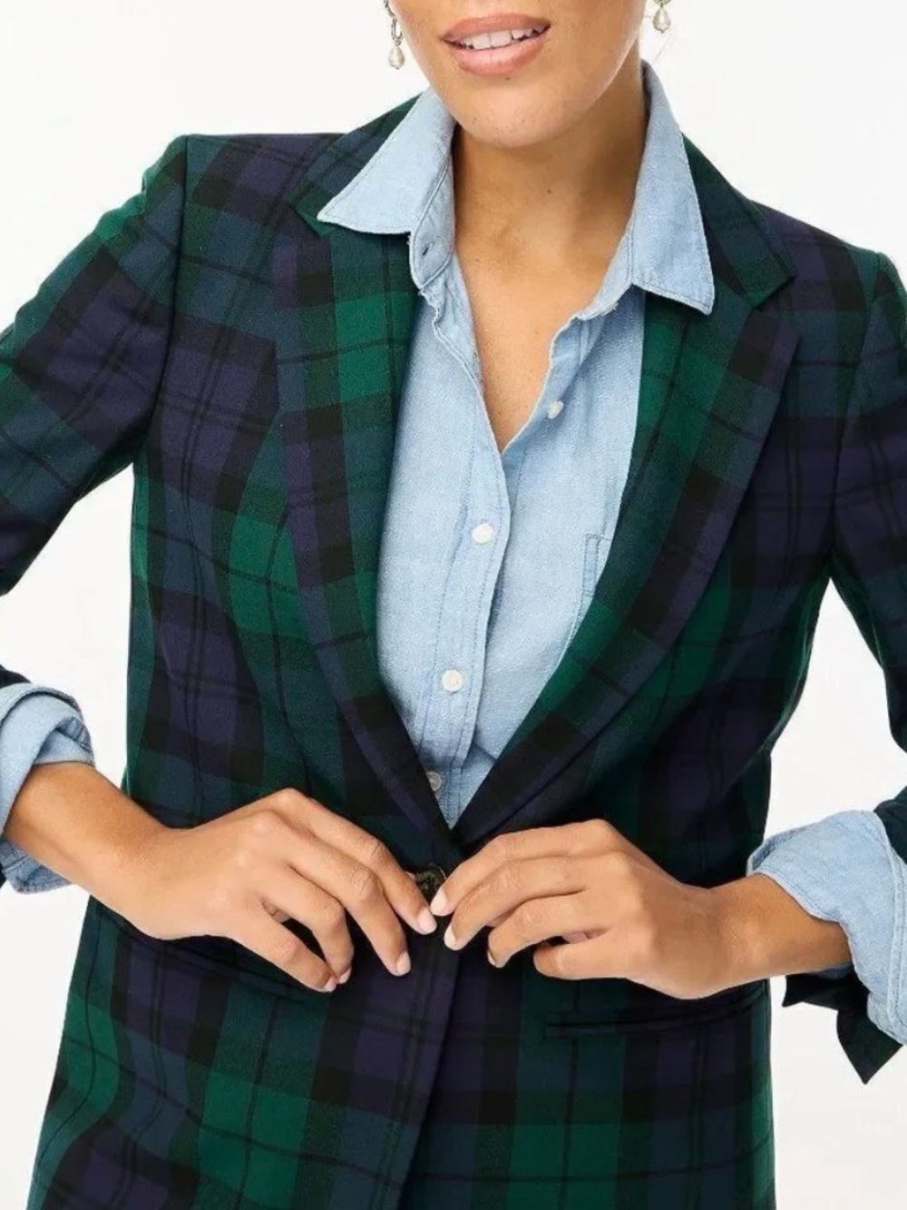 J. Crew Green & Blue Plaid Women's Blazer Size 14.